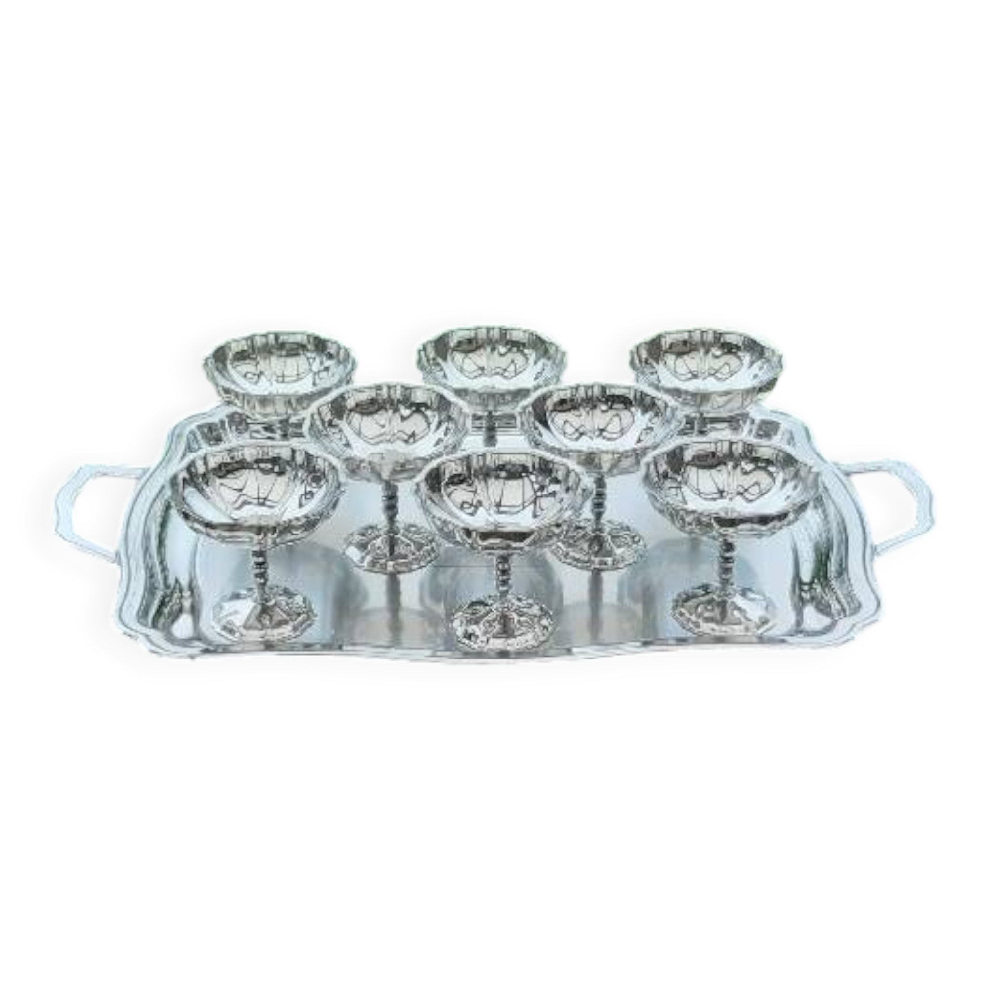 8 ice cream cups and stainless steel tray Jean Couzon
