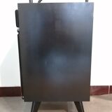 Black hospital/internment bedside table, all metal, compass legs, 1940s industrial.