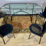 Glass and chrome steel table, design italy 1960