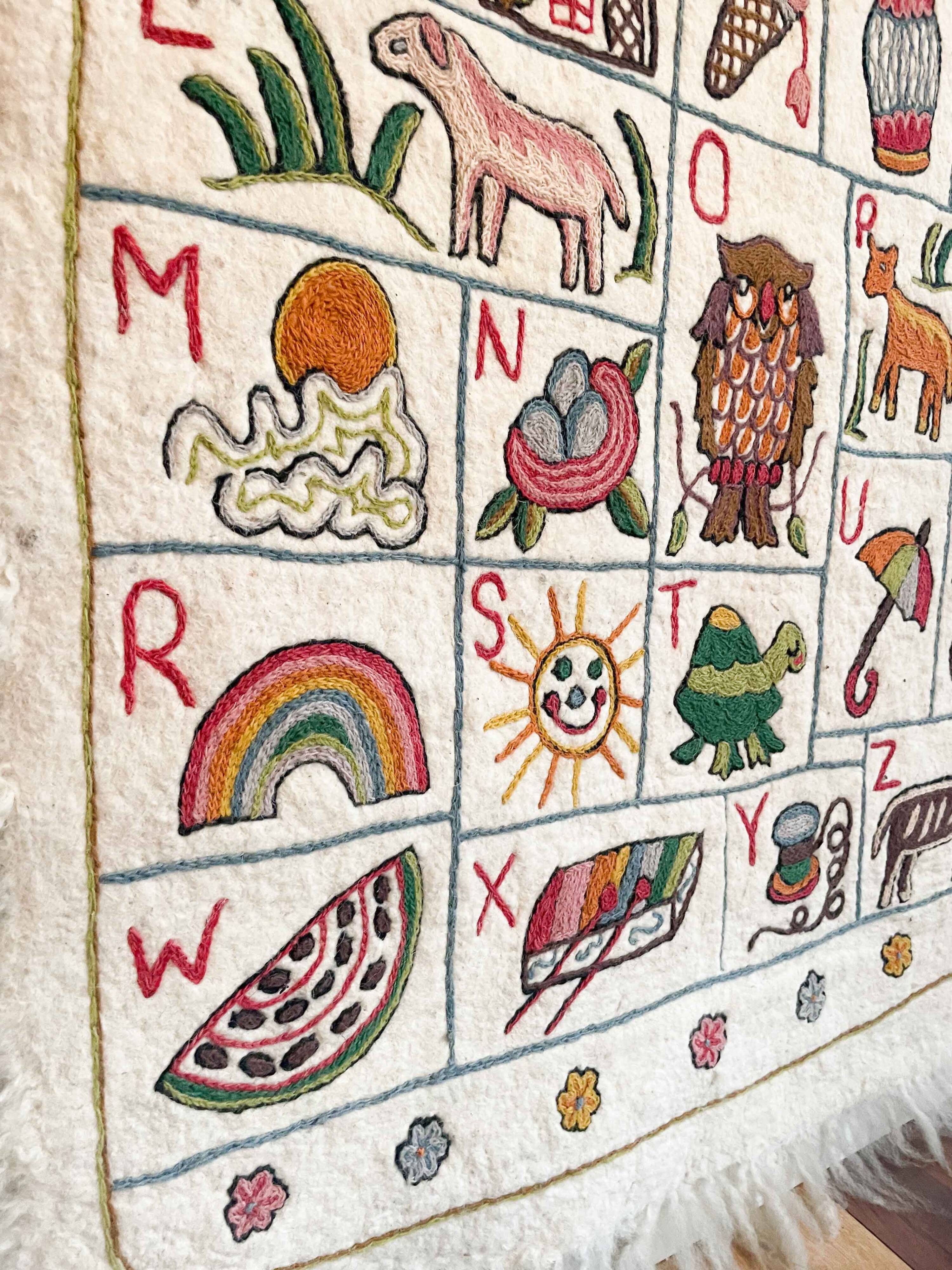 Vintage alphabet wall rug