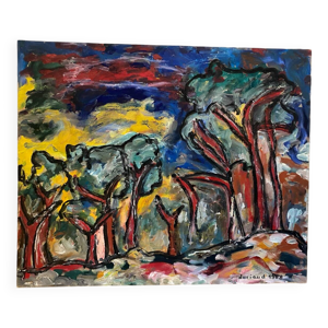 Paysage de forêt signé - 1968