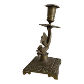 Antique dolphin candlestick from the 19th century, fish candlestick.