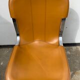 Lot 4 Italian chairs, Cidue camel leather and chrome 1970