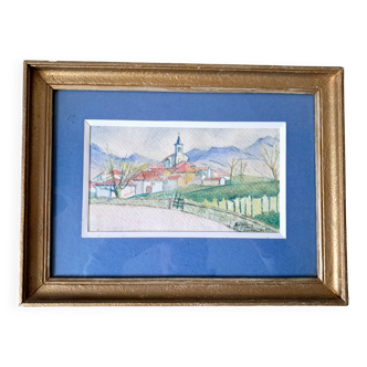 Landscape, pastel. Commune of Ispoure. Robert Delétang. 1945.