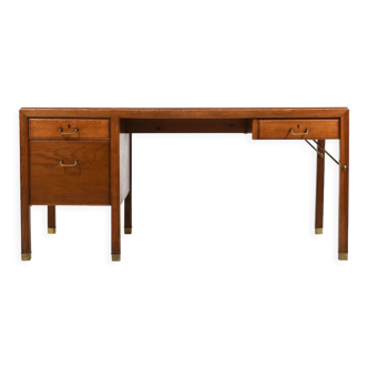 High Quality Danish signed Oak Desk with Brass Details 1930s
