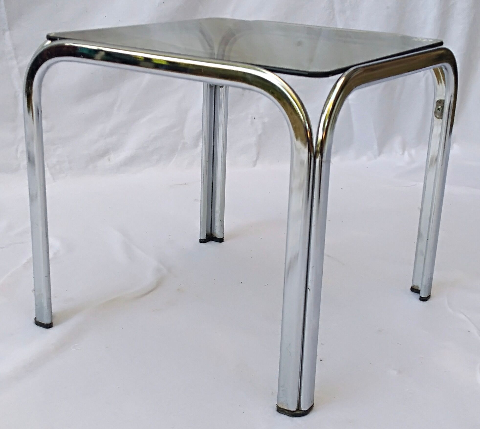 Square coffee table chromed metal and smoked glass