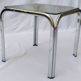 Square coffee table chromed metal and smoked glass