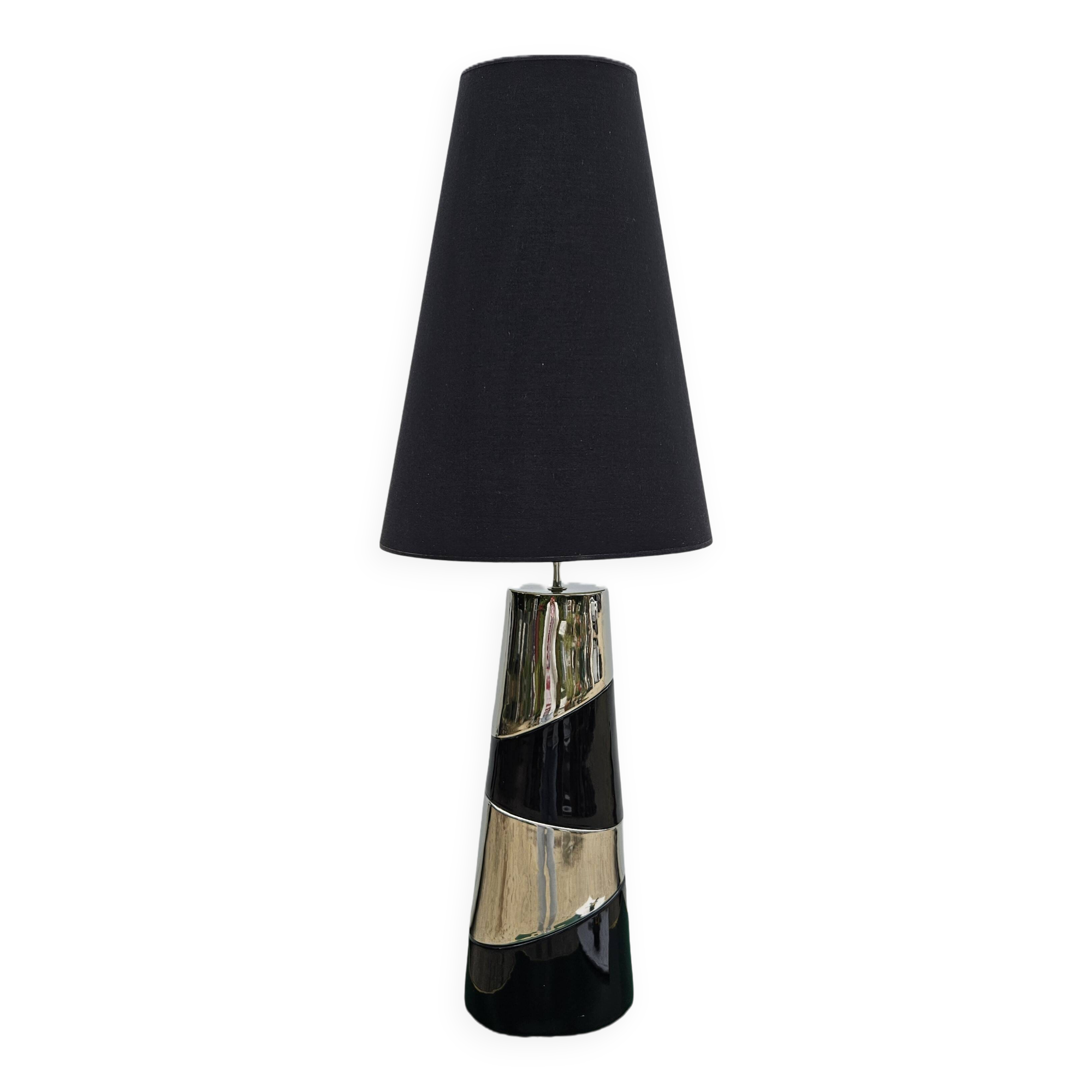 Large vintage silver and black ceramic lamp 120cm