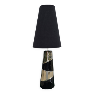 Large vintage silver and black ceramic lamp 120cm