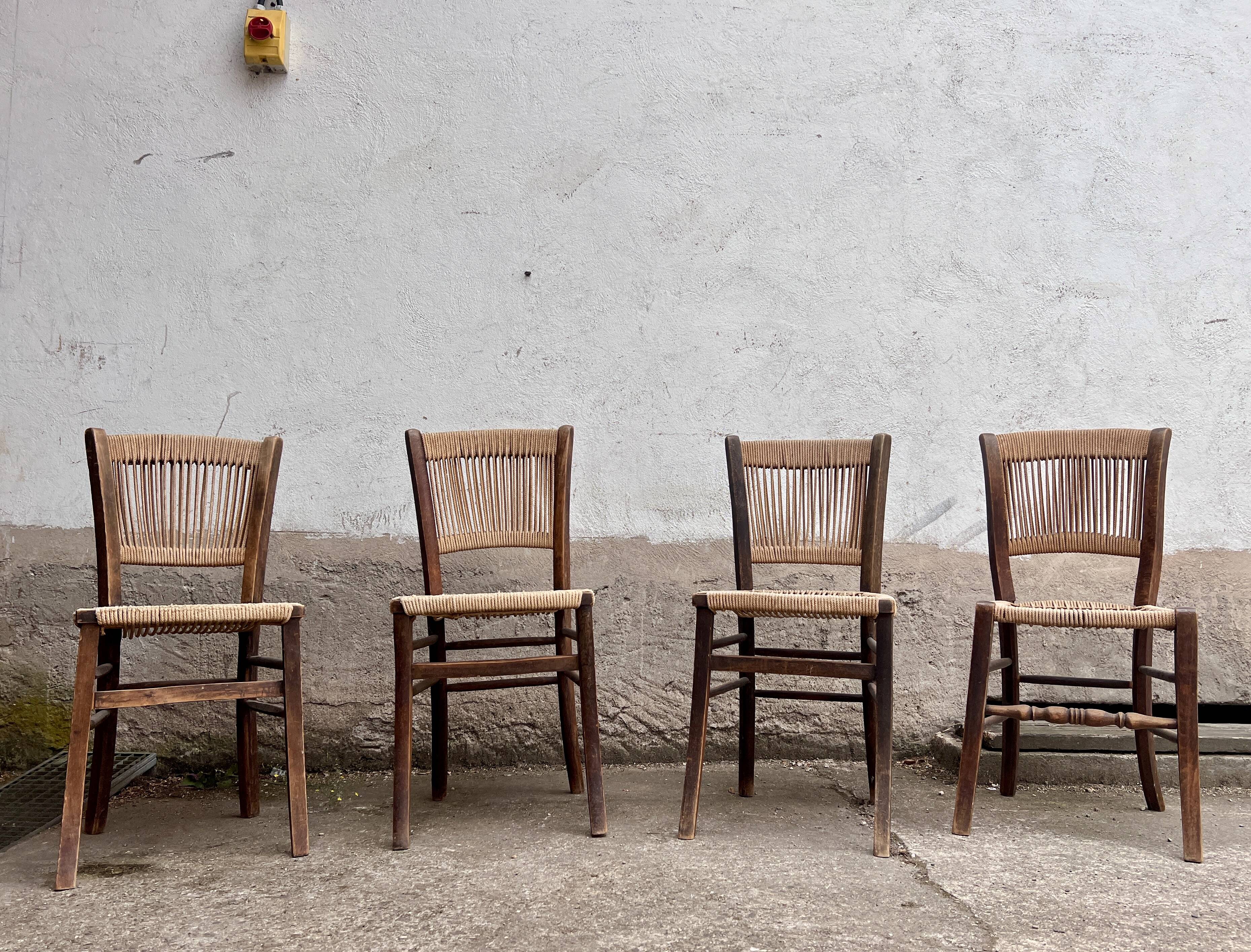 Set of 4 Vintage Rope Bistro Chairs