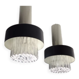 Mid century modern 3-light pendant lamp glass and chrome and black metal 1960s