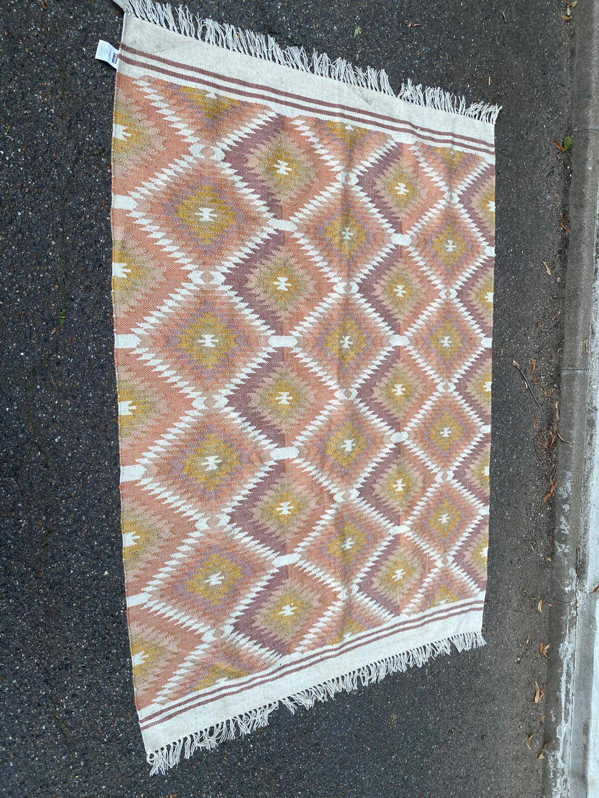 Tapis tissé laine et jute multicolore 140x200