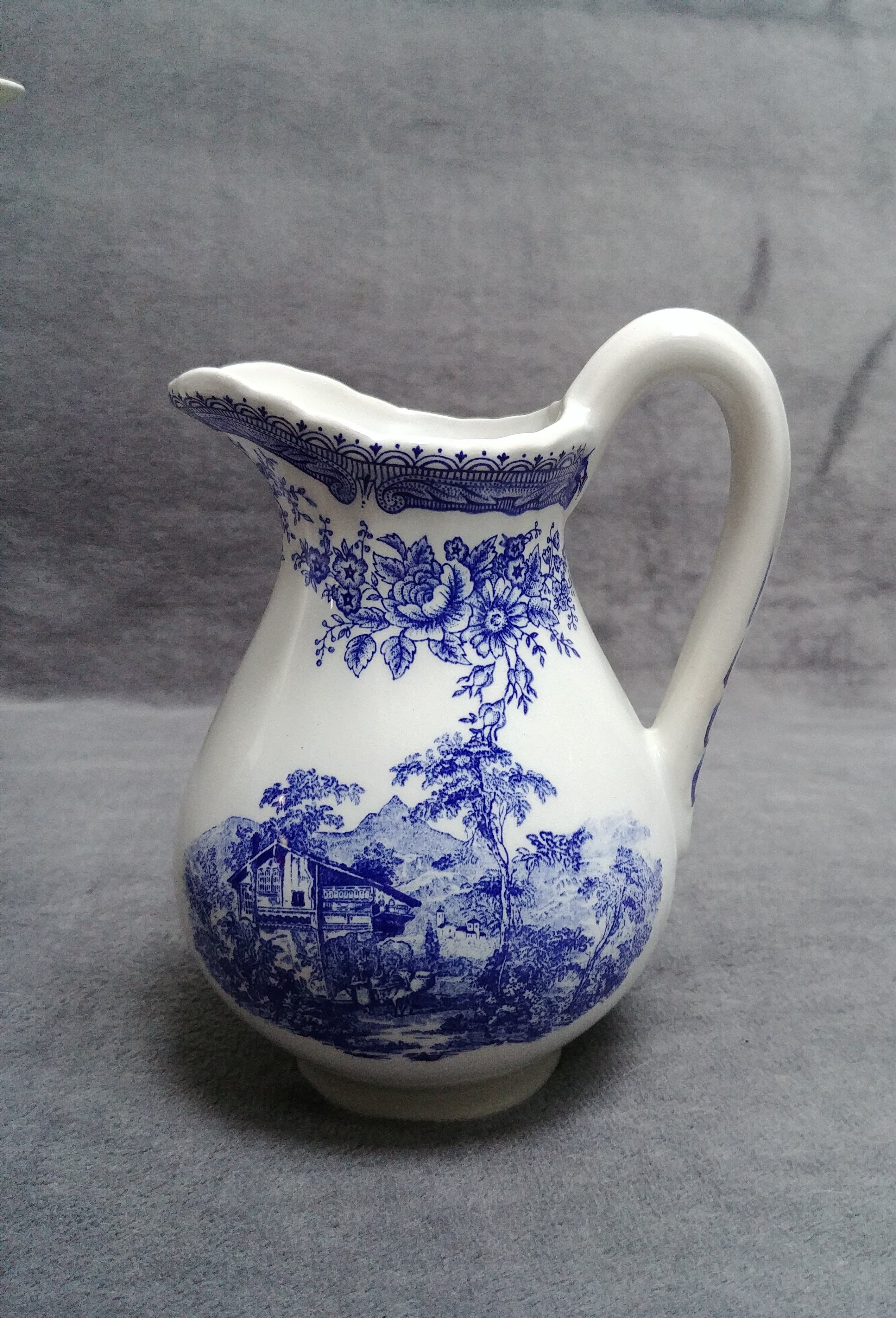 Pouring coffee maker and its milk pot in Luneville earthenware setting Excelsior - TB state - Vintage