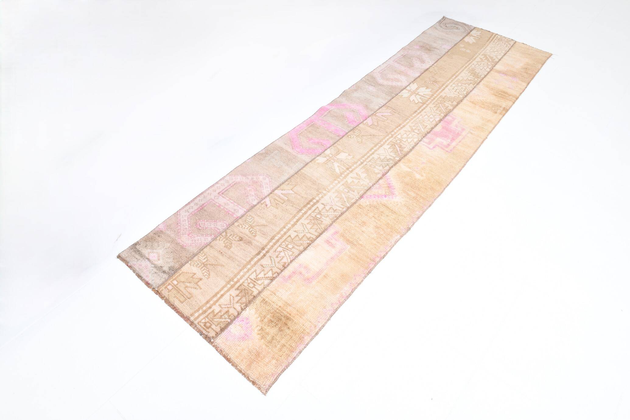 2x9 Turkish Pink & Brown Hallway Vintage Runner Rug, 77x270Cm