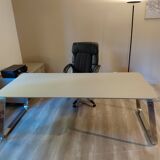 Seventies management desk in Stone Grey finish with chrome structure +