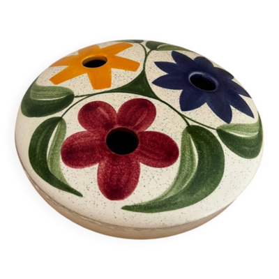 Pique-fleurs en céramique au décor floral, années 70