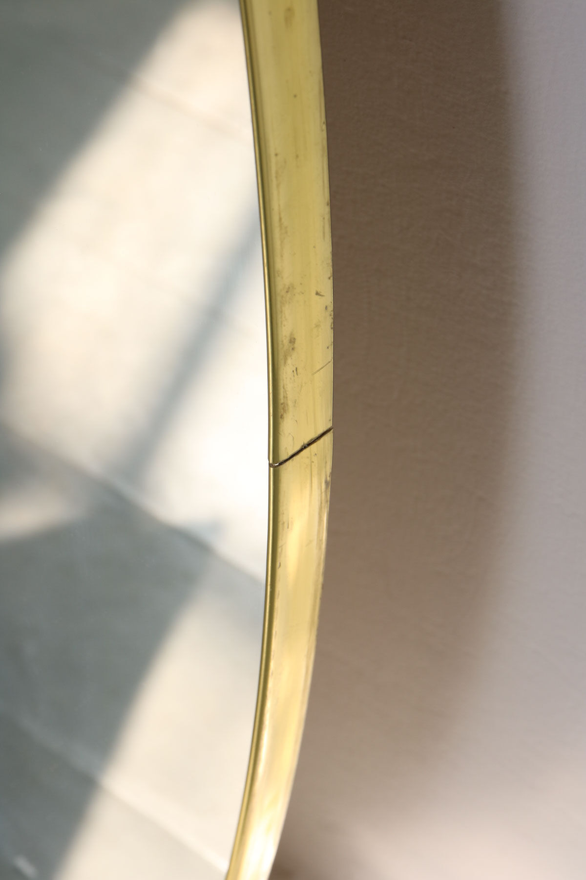 Vintage oval golden frame mirror, 70s