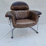 Leather armchair with tubular chrome frame, 1980s