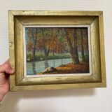 Old painting, river landscape signed M.Bonvin