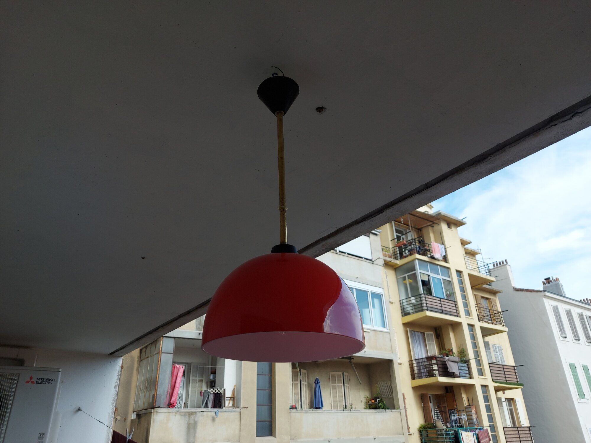 Vintage hanging lamp in red opaline of the 50/60