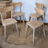 Set of 4 vintage bistro chairs in raw wood