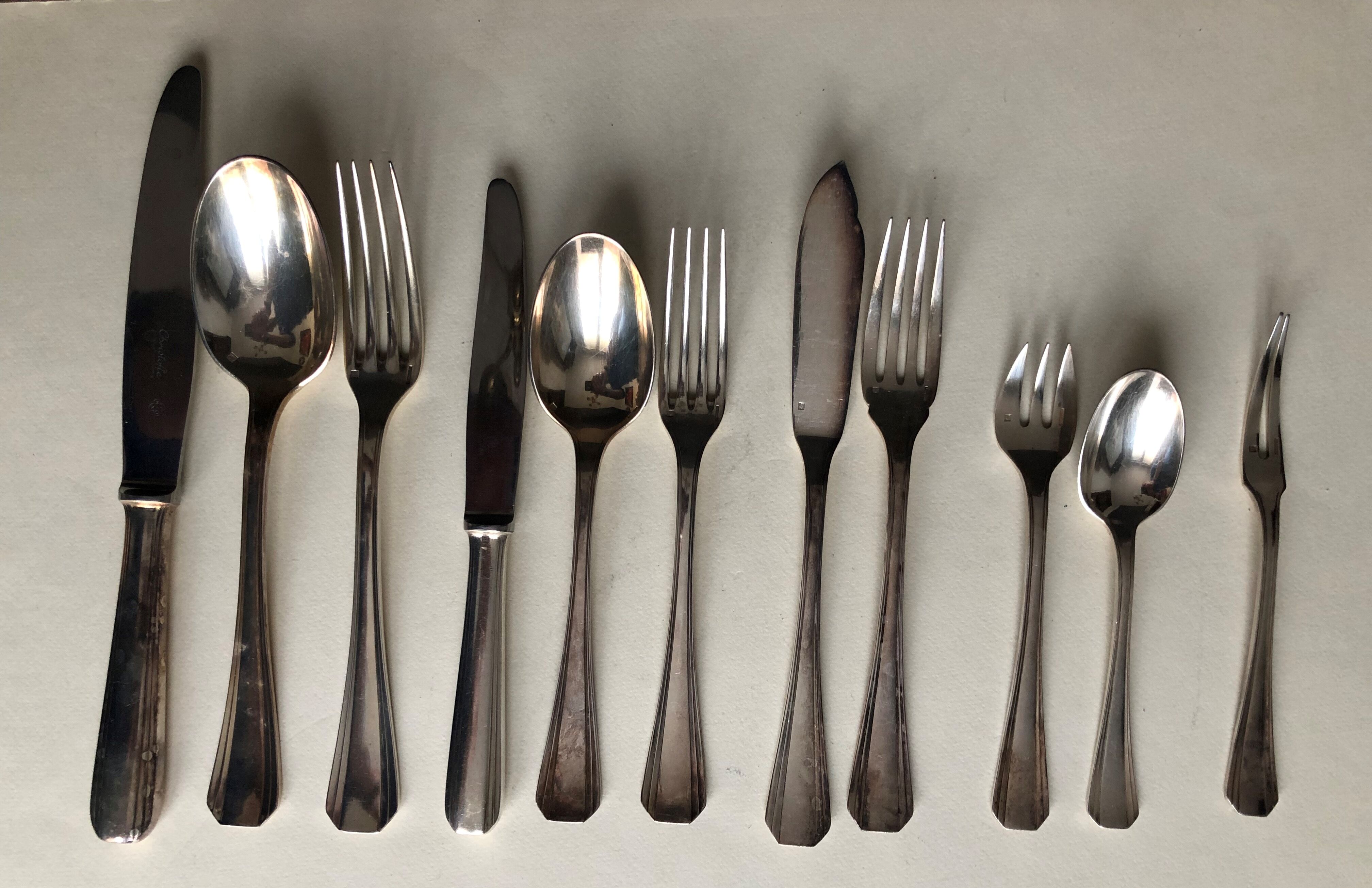 Ménagère Christofle in silver metal model Boréal (132 pieces)