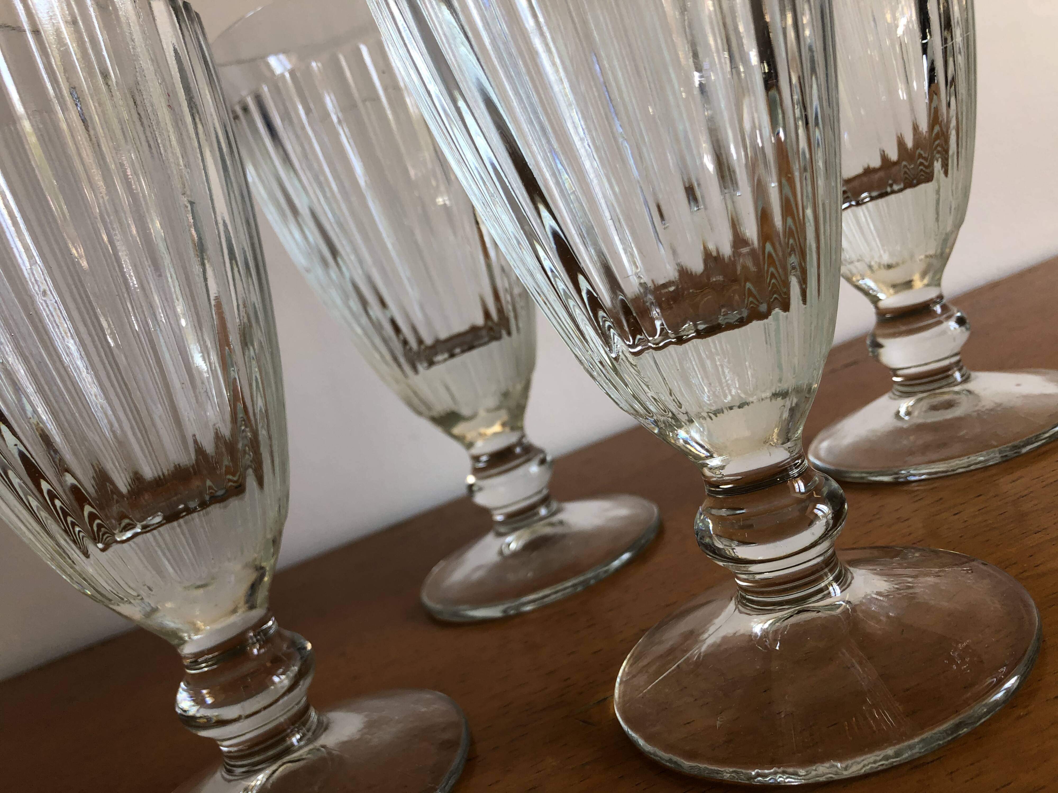 4 bistrot ice cream cups thick glass vintage