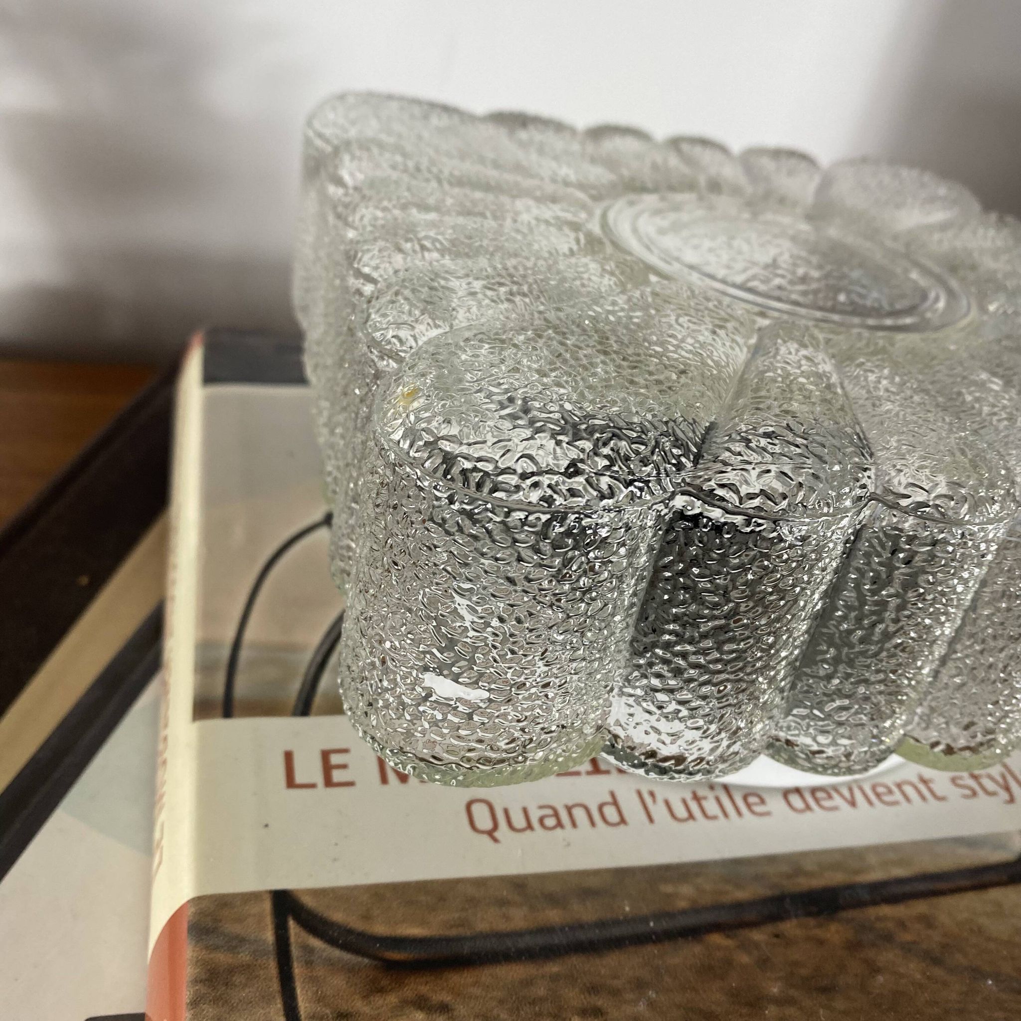 Vintage square wall lamp ceiling light with transparent glass flower.