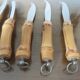 Set of 6 cheese knives, bamboo handle 60s