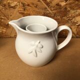 Old Vintage White Enameled Ceramic Carafe Refresher Pitcher
