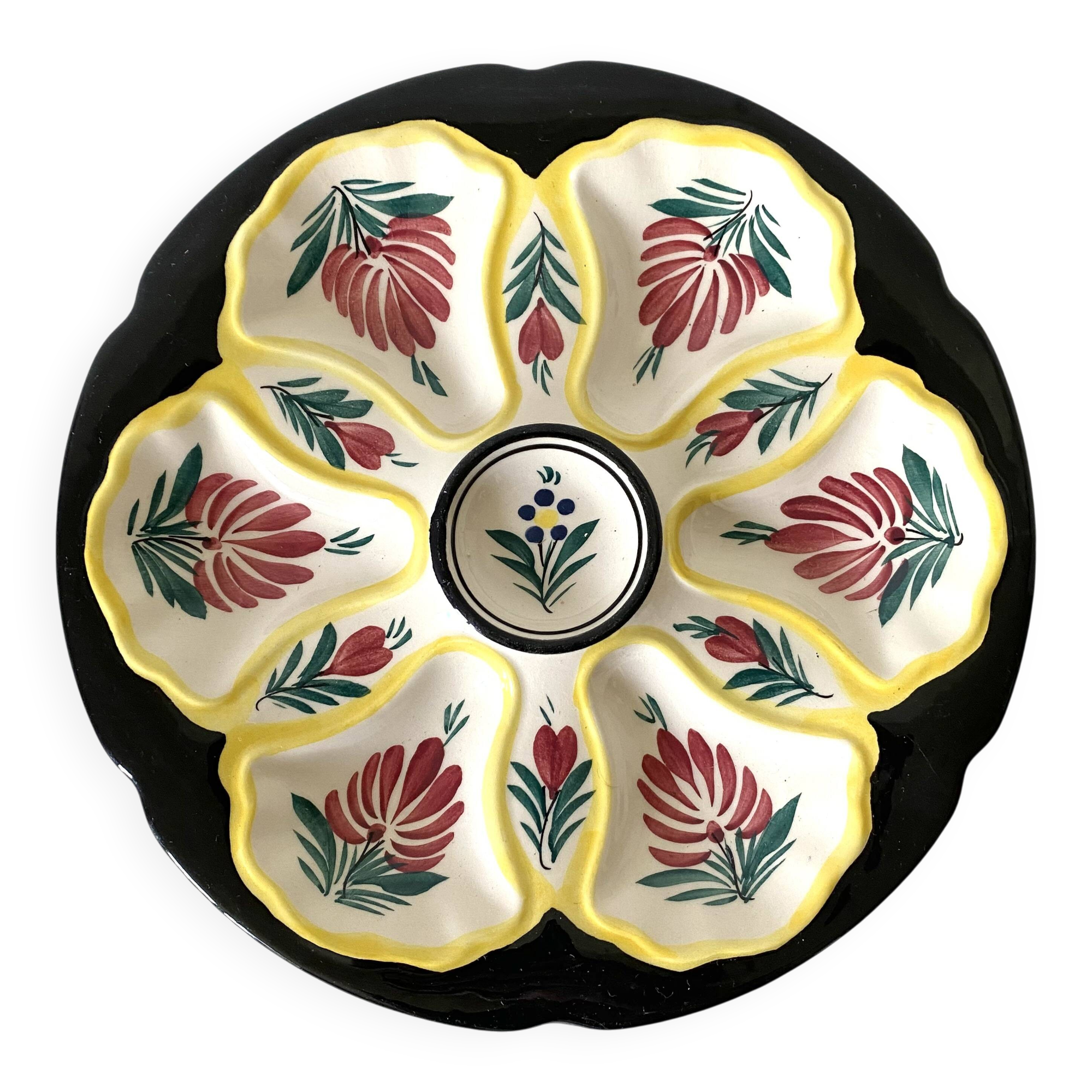 Hand-painted HB Quimper oyster plate