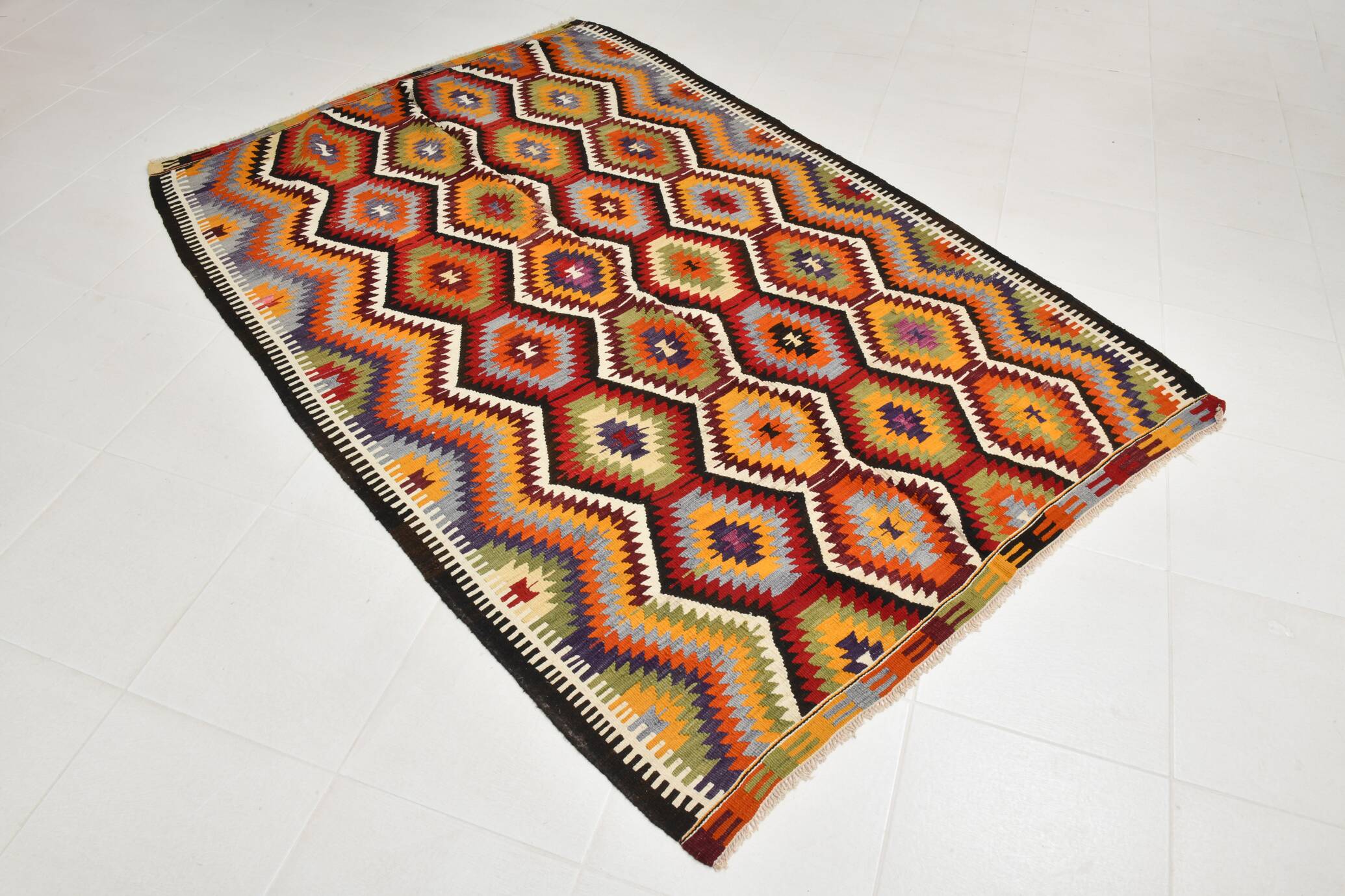 Tapis Kilim géométrique multicolore 5x8, 160x237 cm