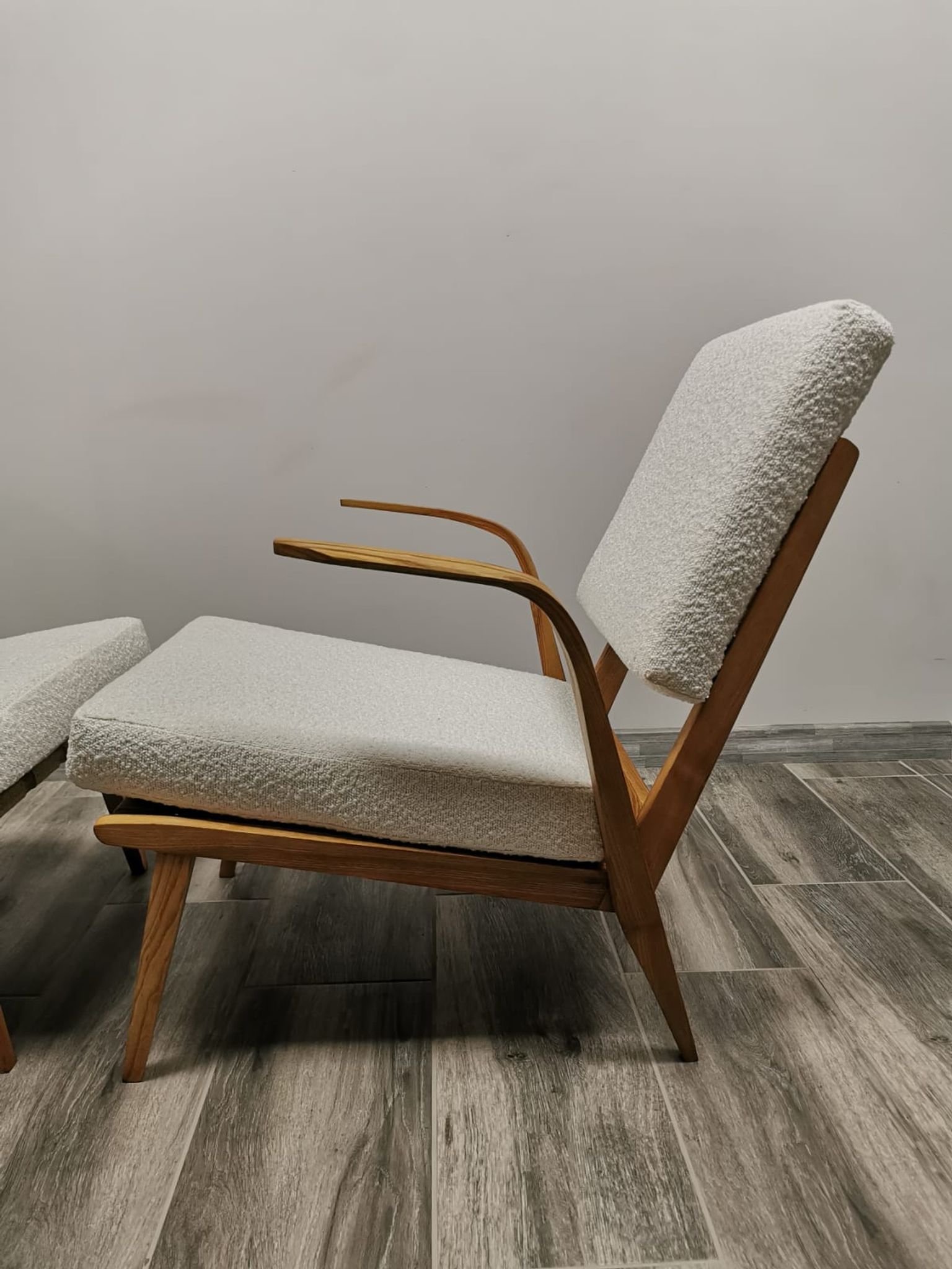 Mid-century wool boucle armchairs