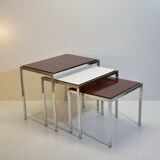 Vintage rosewood and chrome tables with reversible trays