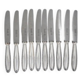 Christofle Rubans, 10 dessert knives, for dessert and cheese, silver-plated metal.