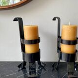 Pair of vintage brutalist iron candlesticks