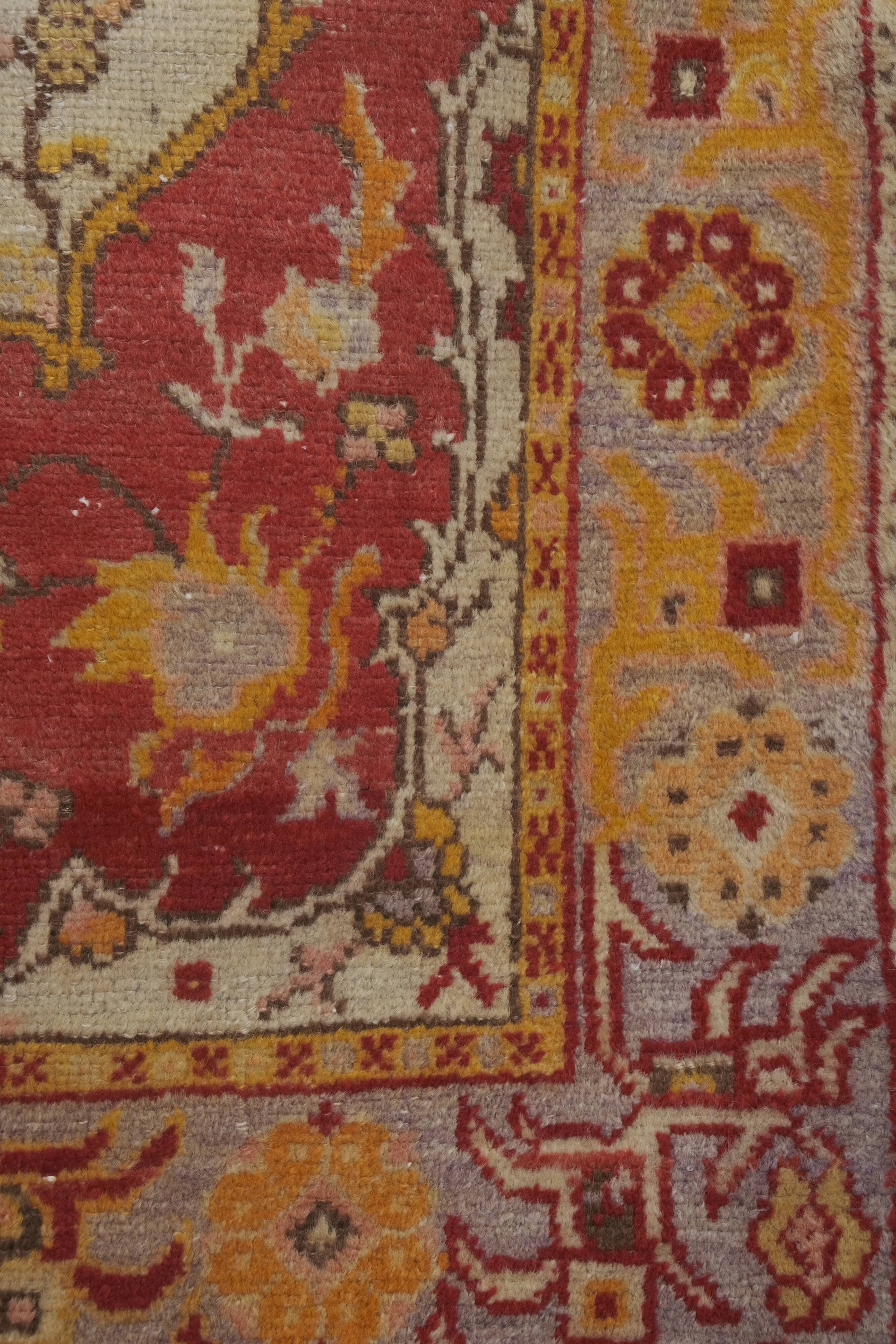 Vintage Red and Pink Turkish Oushak Rug - Kitchen Rug 3'5" X 7'4"