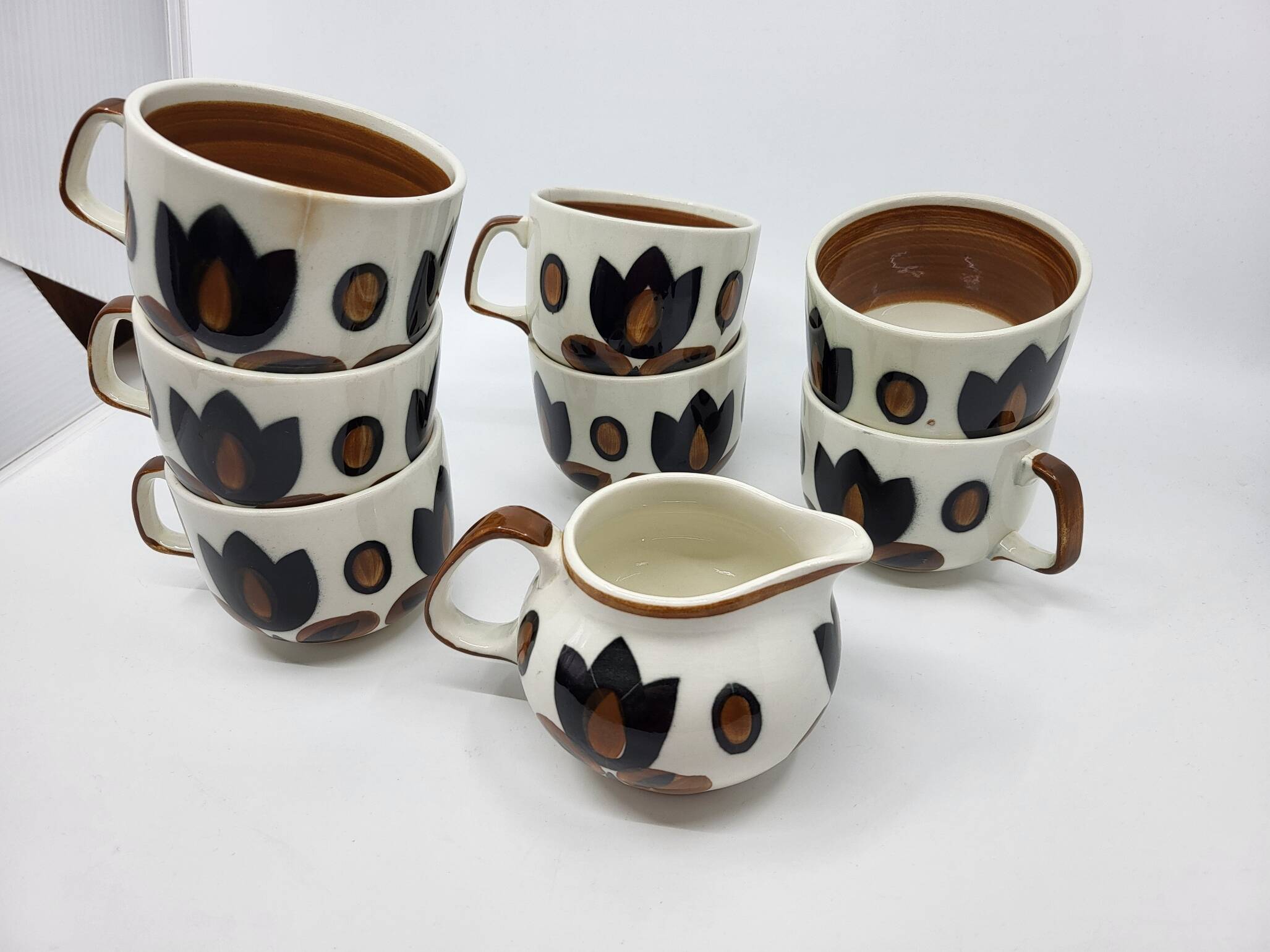 Boch la Louvière tea set, Kimono series, earthenware, Belgium 1970