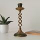 Twisted vintage candlestick in enamelled solid brass
