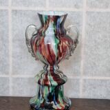 Bohemian Welz Glass Trophy Vase with Harlequin Honeycomb Pattern - Vintage Collectible Multicolored Blown Glass