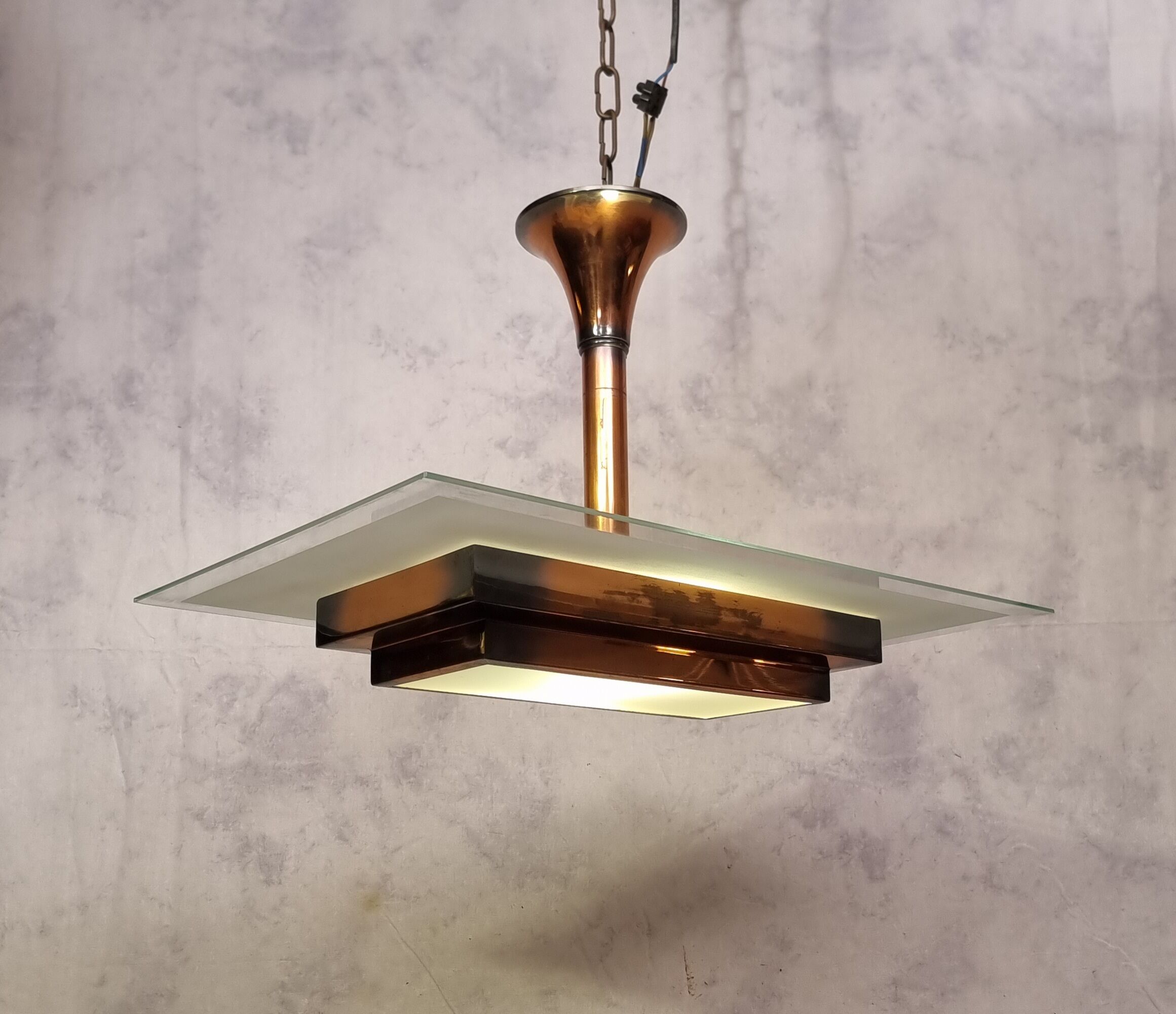 Art Deco pendant lamp by Henri Petitot - Patinated brass - Ca 1930