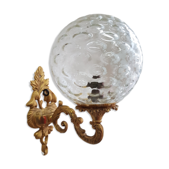 Wall light old bronze and faceted glass globe