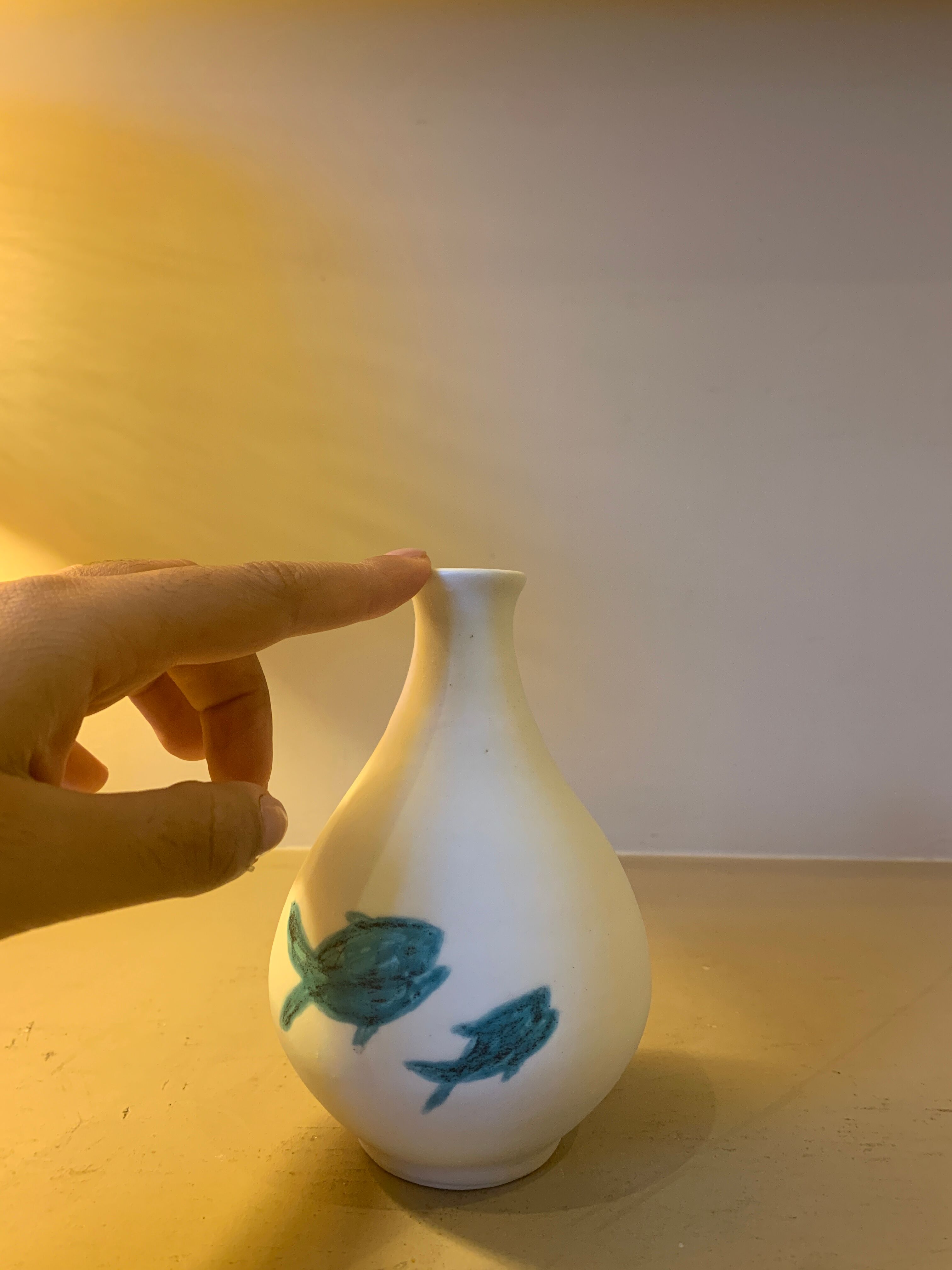 White ceramic with dolphin motif