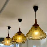 Trio of 3 glass chandelier suspensions GDR 1970 Veb Narva