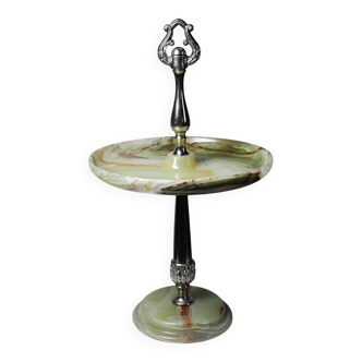 Rare display stand in green onyx and silver metal, Italy, vintage.