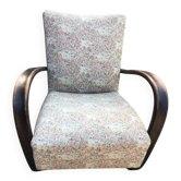 Armchair H 269 in brown wood and pastel floral fabric by Jindrich Halabala (1930)