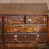 Elm apothecary cabinet with cupboard base