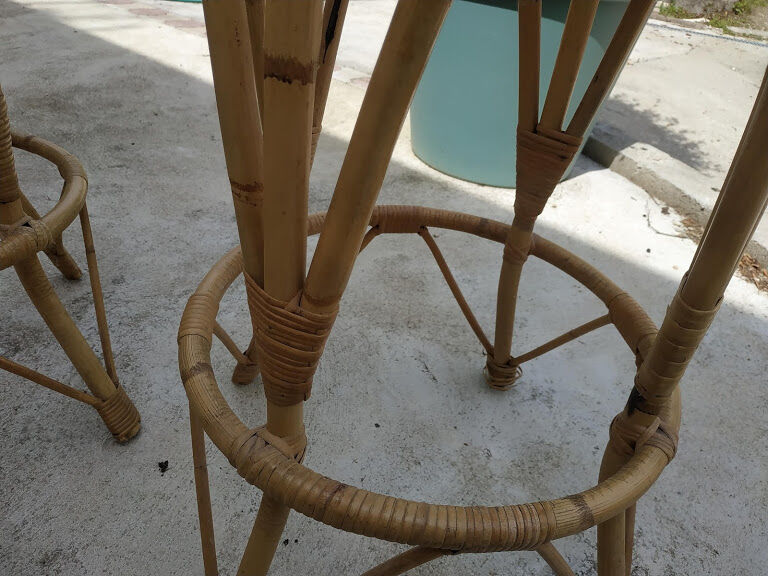 4 vintage rattan stools