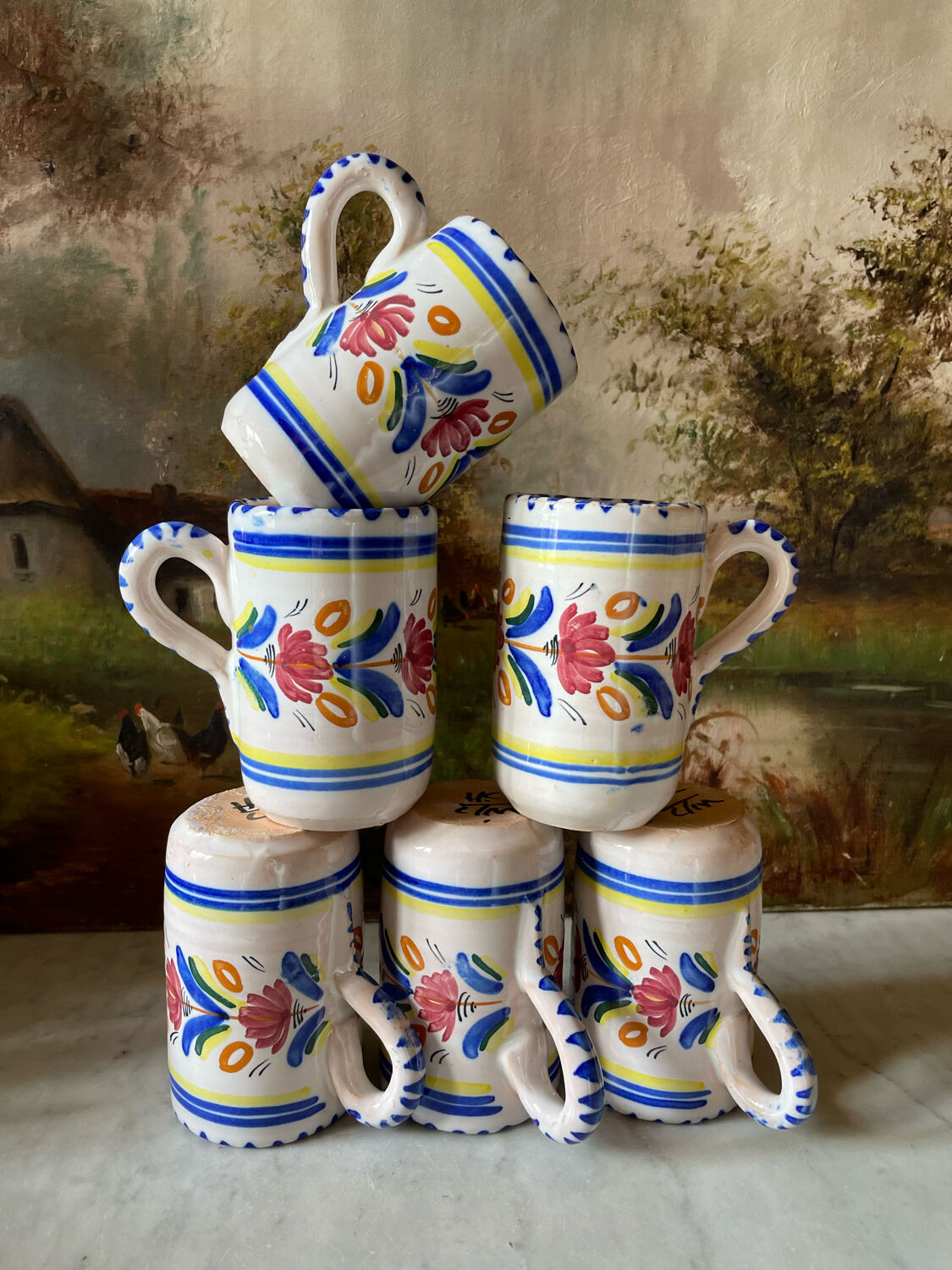 6 ceramic cups signed hc