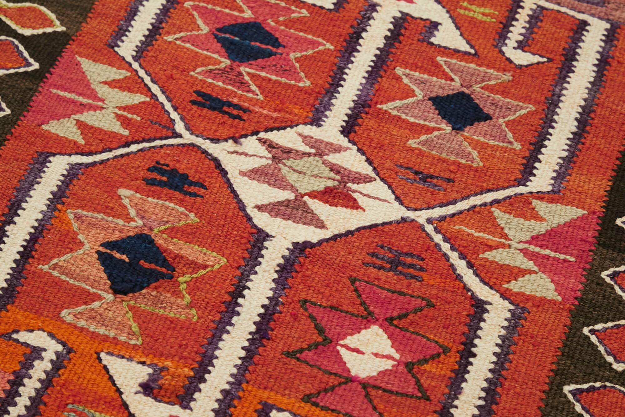 Turkish Handwoven Vintage Herki Kilim 90 cm x 307 cm